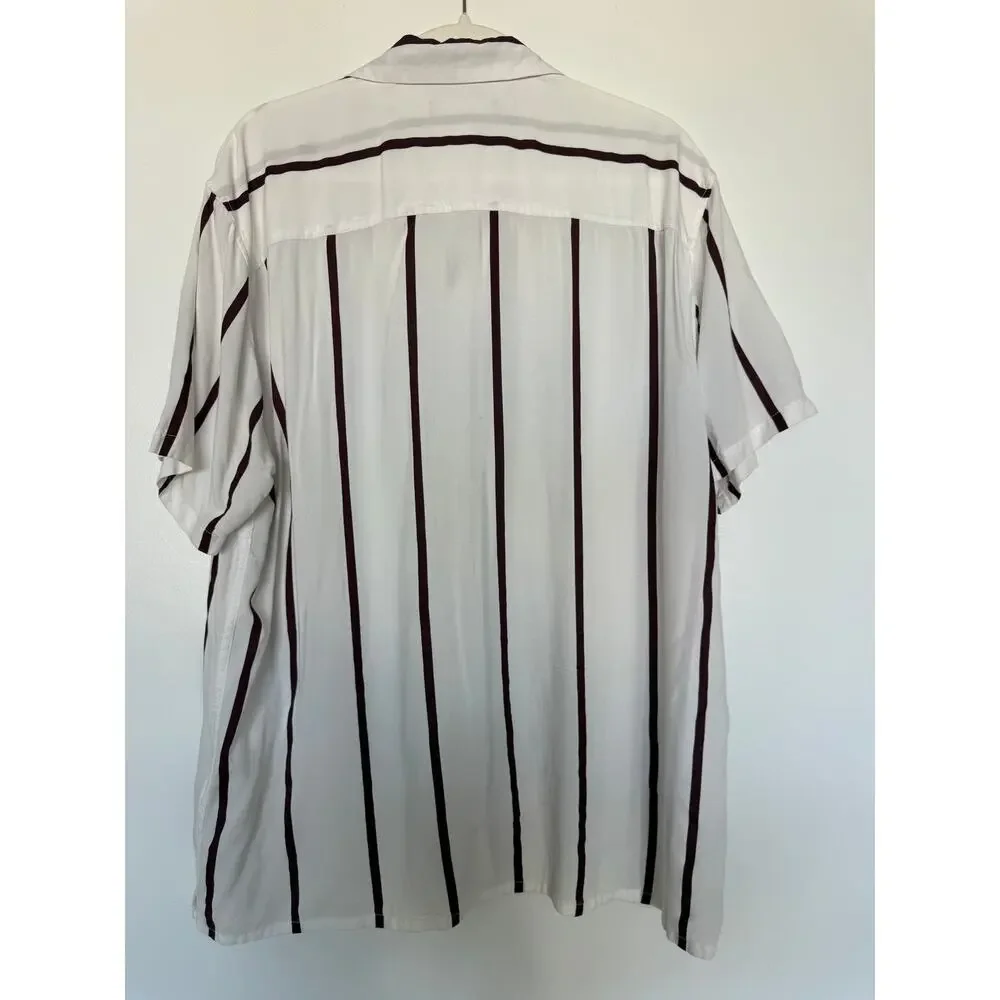 PacSun Men's L White Maroon Striped Short Sleeve Viscose Button Down Shirt
